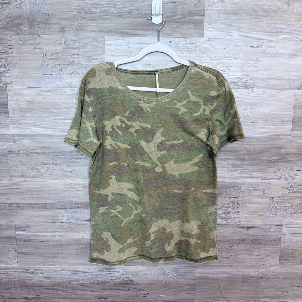 Free People Camo Crewneck Short Sleeve Tee - Size XS